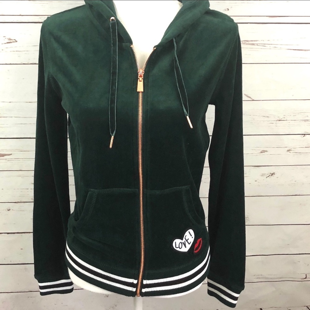 Betsey Johnson Forest Green Velour Track Jacket